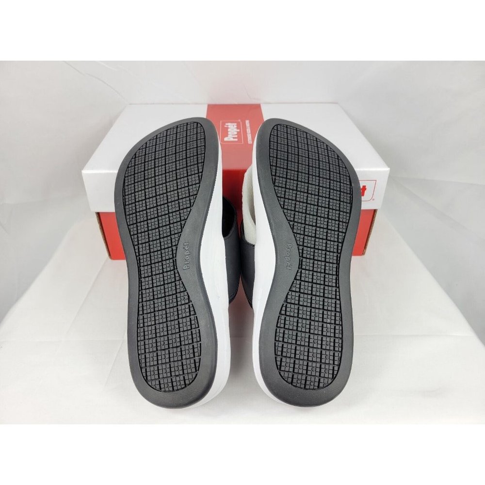 Propet Easton Leather Flip Flop Sandals Shoes Mens Size 10 Black White MSV011P - Picture 8 of 8